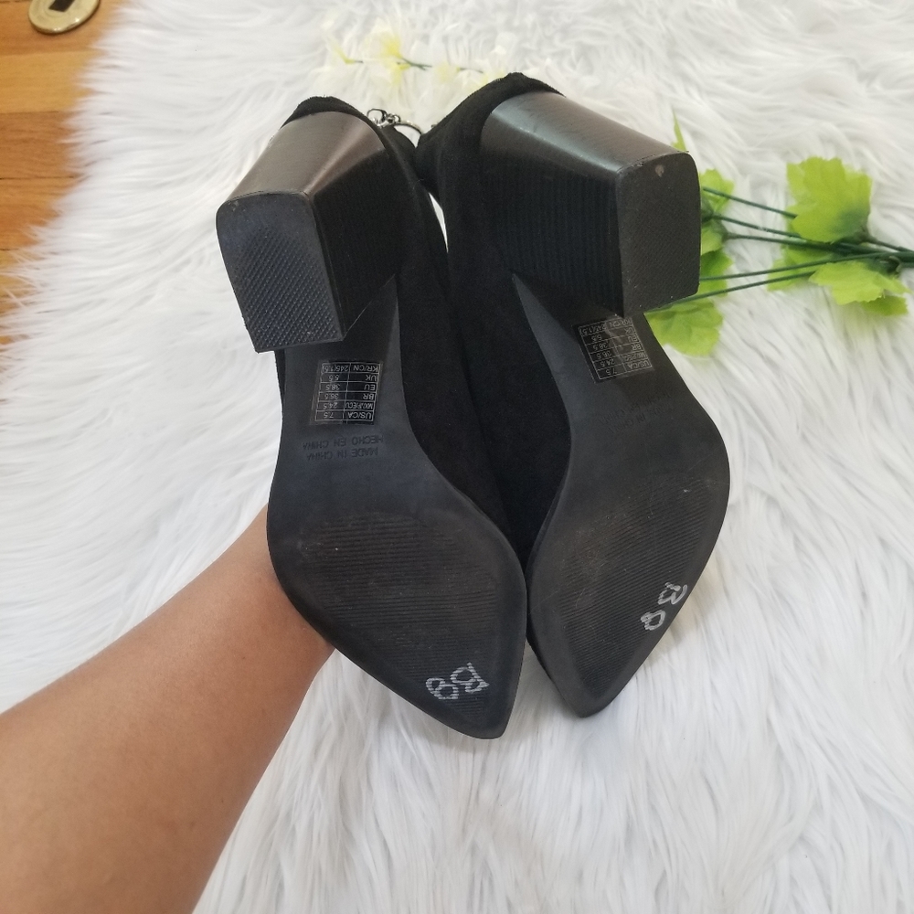 Pointed Toe Suede Black Ankle Boots With Heel Size 7.5, With Zipper Closure. - Picture 15 of 16